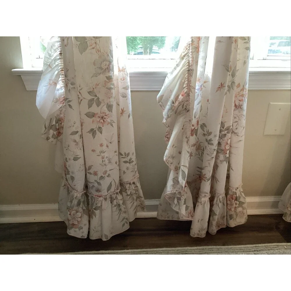 vintage jc penney curtains set of 4 floral ruffles 82L”x48W” 4 tie backs cottage